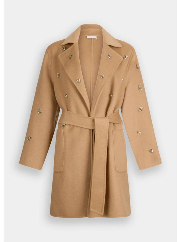 Cappotti Donna Liu Jo - Cappotto in lana con ricami gioiello - Beige