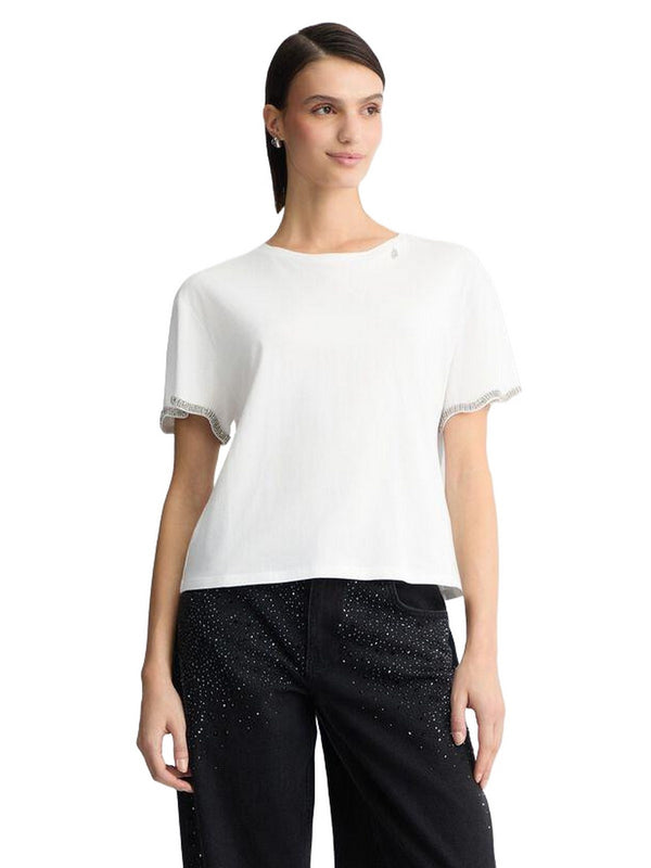 T-shirt Donna Liu Jo - T-shirt in cotone con strass - Bianco