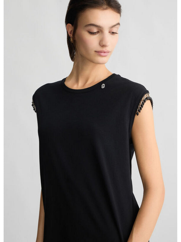T-shirt Donna Liu Jo - T-shirt in jersey con perline - Nero