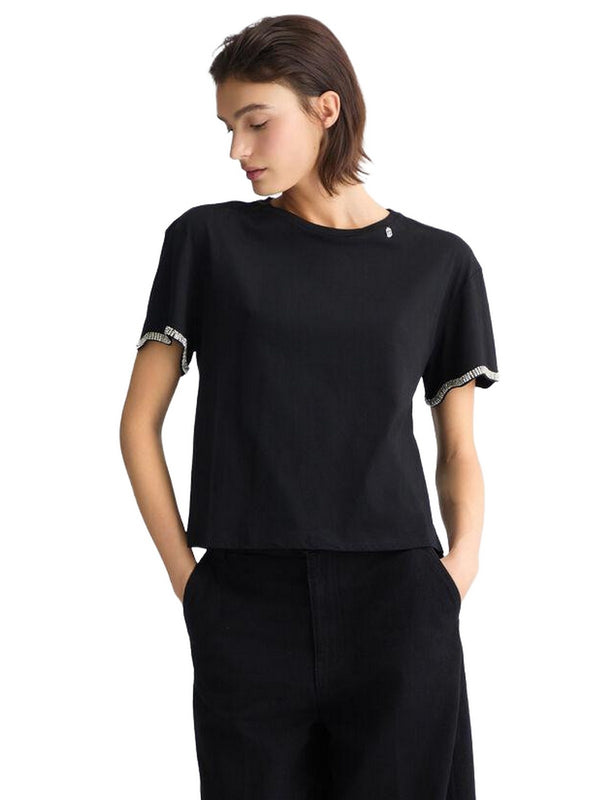 T-shirt Donna Liu Jo - T-shirt in cotone con strass - Nero