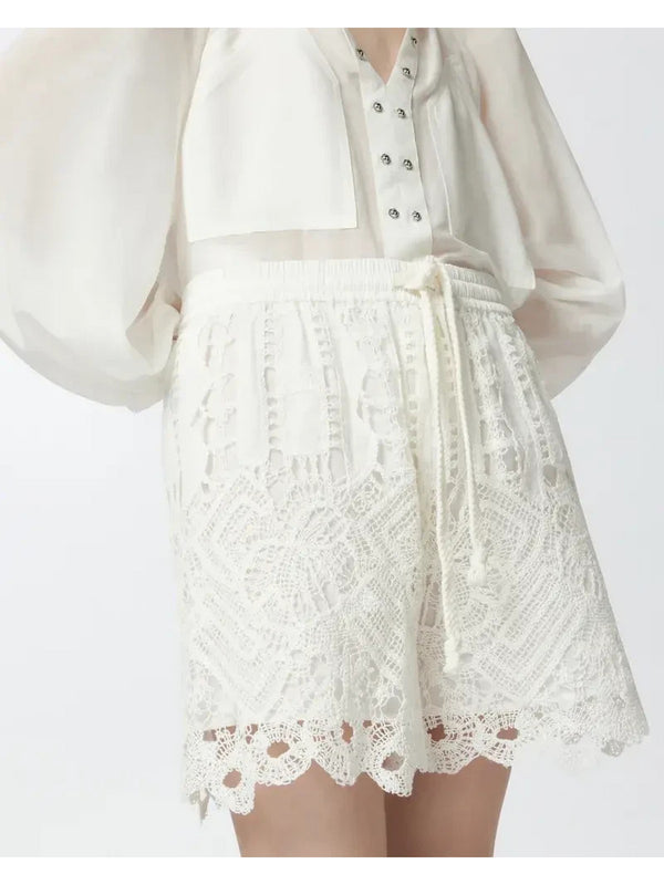 Pantaloncini Donna Pinko - Shorts macramè traforati - Bianco