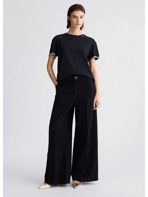 T-shirt Donna Liu Jo - T-shirt in cotone con strass - Nero