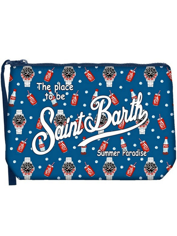 Pochette Uomo Mc2 Saint Barth - Pochette Aline in scuba con stampa orologi e cola - Blu