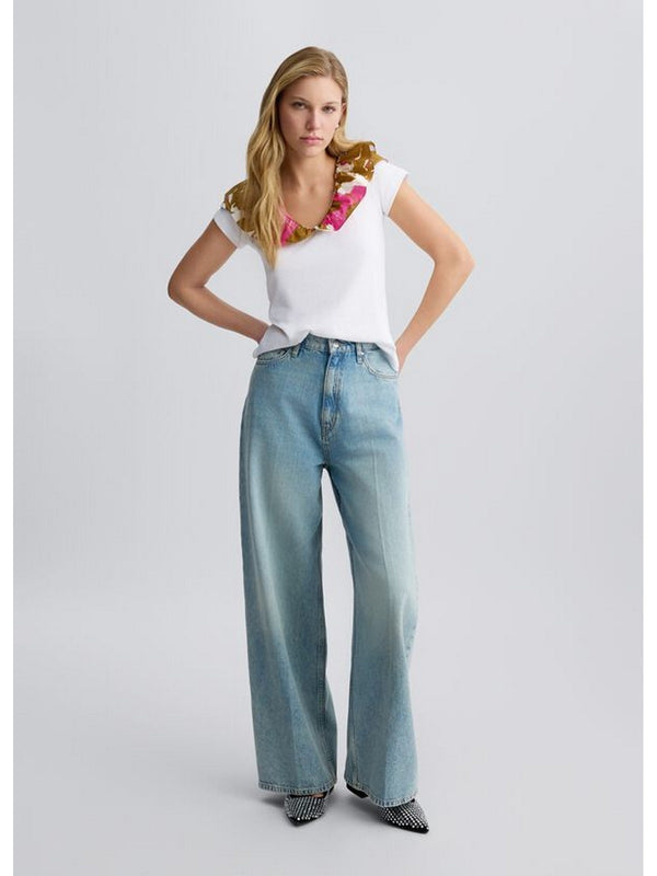 T-shirt Donna Liu Jo - T-shirt in cotone con rouches - Bianco
