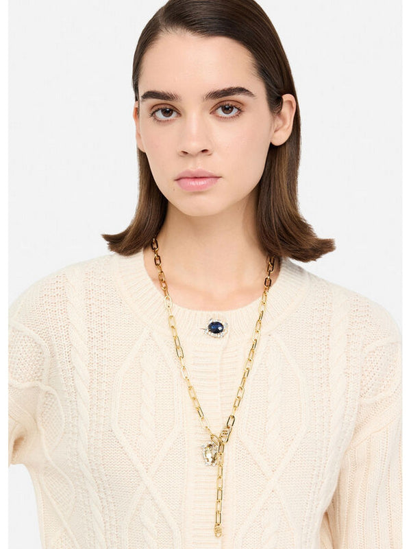 Cardigan Donna Liu Jo - Cardigan in lana con bottoni gioiello - Panna