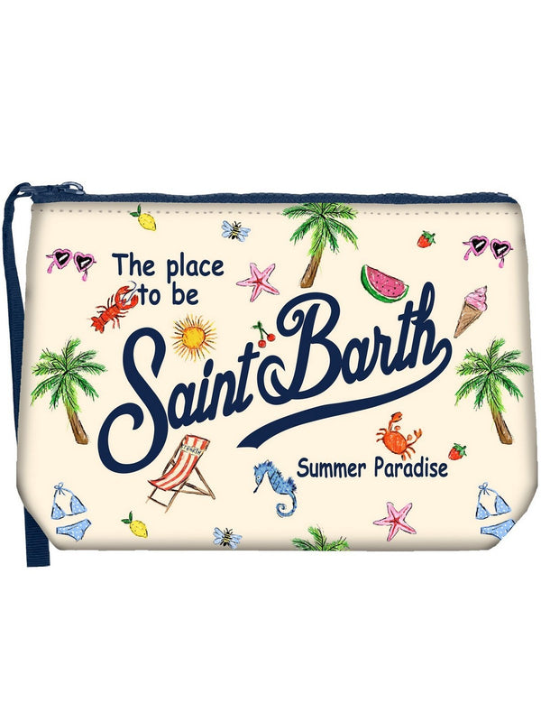 Pochette e Clutch Donna Mc2 Saint Barth - Pochette Aline in scuba con stampa summer sketch - Bianco