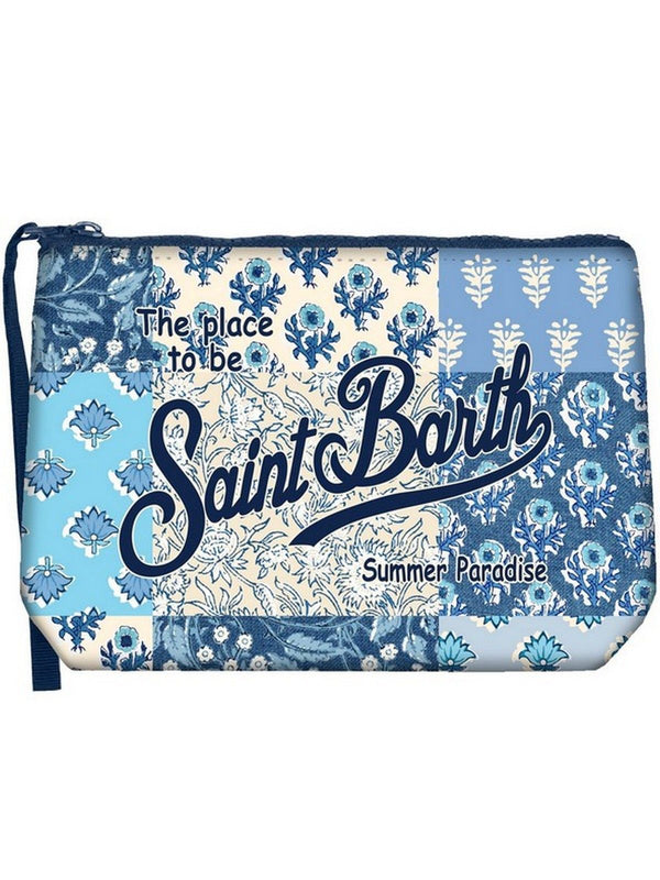 Pochette Uomo Mc2 Saint Barth - Pochette Aline in scuba con stampa patch floreale - Azzurro