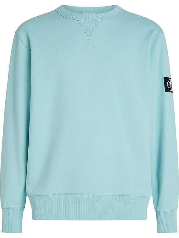 Felpe senza cappuccio Uomo Calvin Klein - Felpa in spugna di cotone con badge - Verde