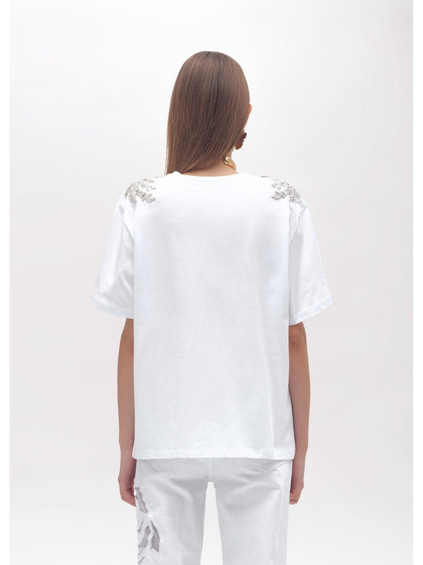 T-shirt Donna Blugirl - T-Shirt In Jersey Con Patch Floreale - Bianco