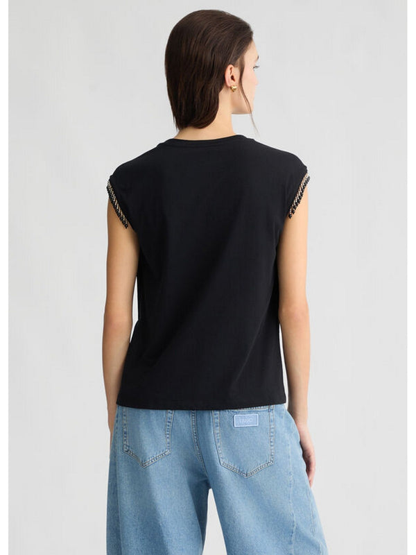 T-shirt Donna Liu Jo - T-shirt in jersey con perline - Nero