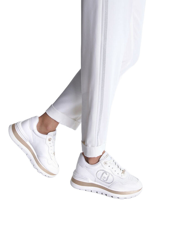 Sneaker Donna LIU JO SHOES - Sneakers in pelle con logo gioiello - Bianco