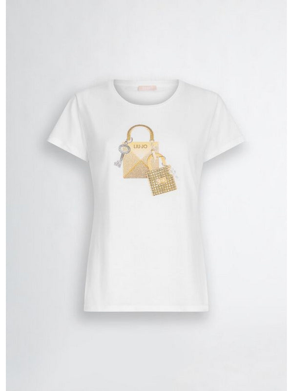 T-shirt Donna Liu Jo - T-shirt con stampa e strass - Bianco
