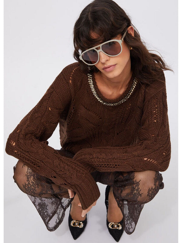 Maglie Donna Liu Jo - Maglia traforata con pietre gioiello - Marrone