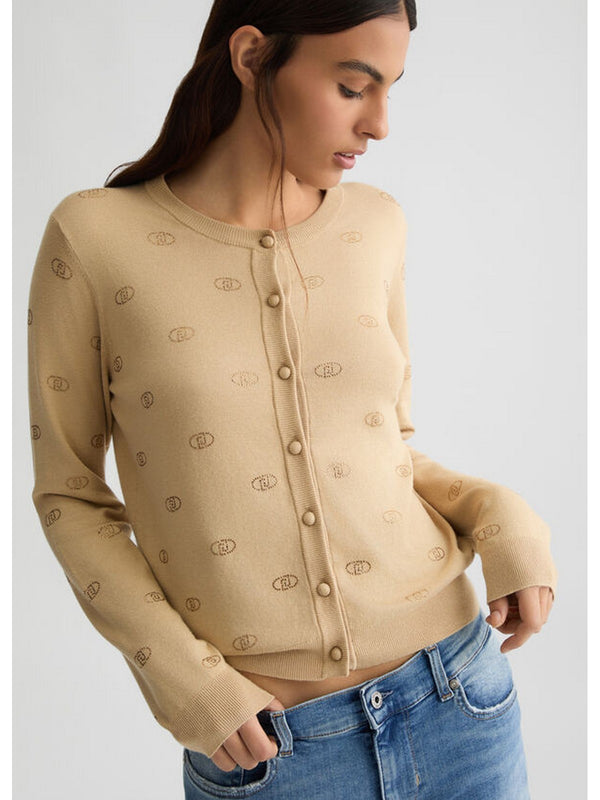 Cardigan Donna Liu Jo - Cardigan con logo e strass - Beige
