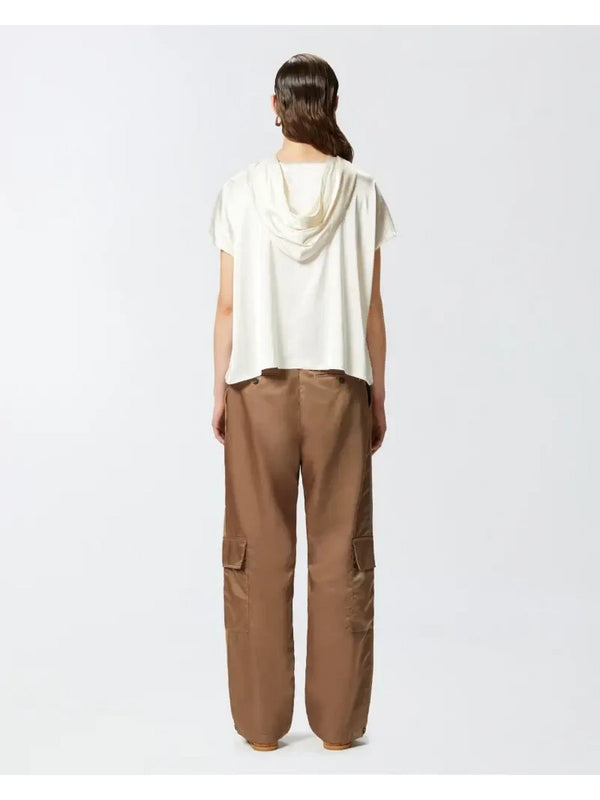 Bluse e camicie Donna Pinko - Blusa con cappuccio e stampa PINKO League - Bianco