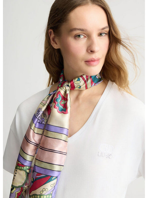 T-shirt Donna Liu Jo - T-shirt Donna con foulard fantasia - Bianco