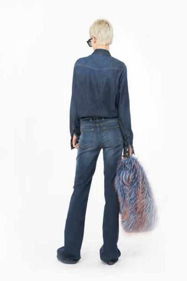 Jeans Donna Pinko - Jeans A Zampa In Denim Stretch - Blu