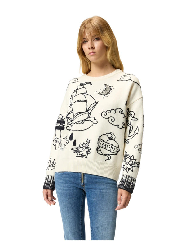 Maglioni Donna Pinko - ANDROS Maglione girocollo con fantasie - Bianco