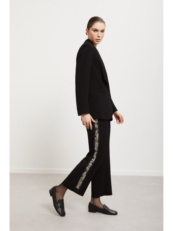 Pantaloni Donna ottod'Ame - Pantalone palazzo ricamato - Nero