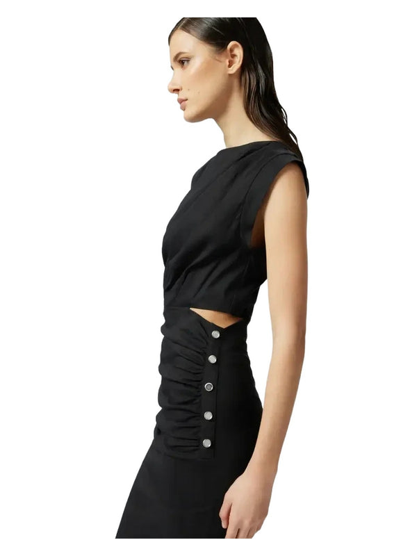 Vestiti da cocktail Donna Pinko - Abito in lino senza maniche con bottoni - Nero