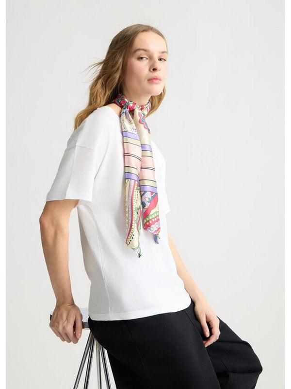 T-shirt Donna Liu Jo - T-shirt Donna con foulard fantasia - Bianco