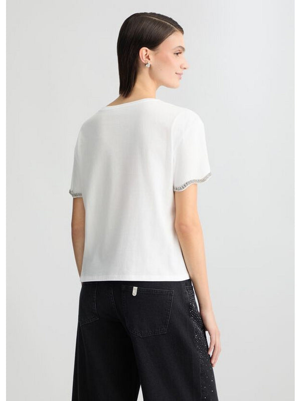T-shirt Donna Liu Jo - T-shirt in cotone con strass - Bianco