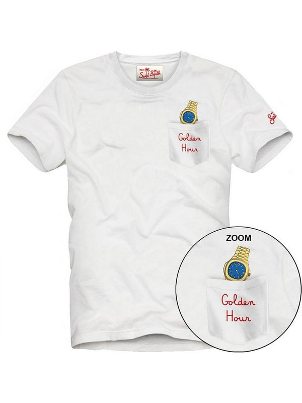 T-shirt Uomo Mc2 Saint Barth - T-shirt da uomo in cotone Austin "GOLDEN HOUR" - Bianco