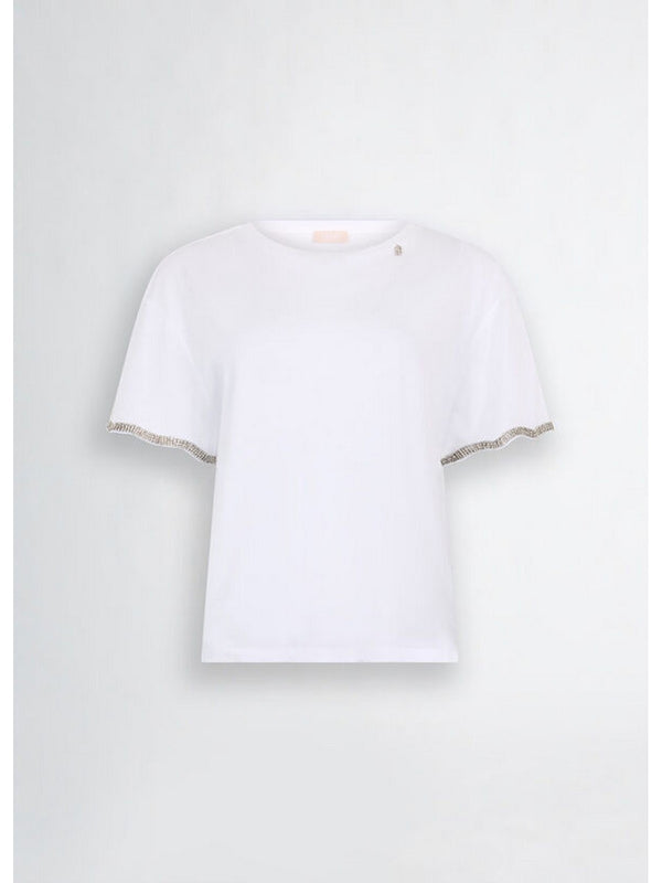T-shirt Donna Liu Jo - T-shirt in cotone con strass - Bianco