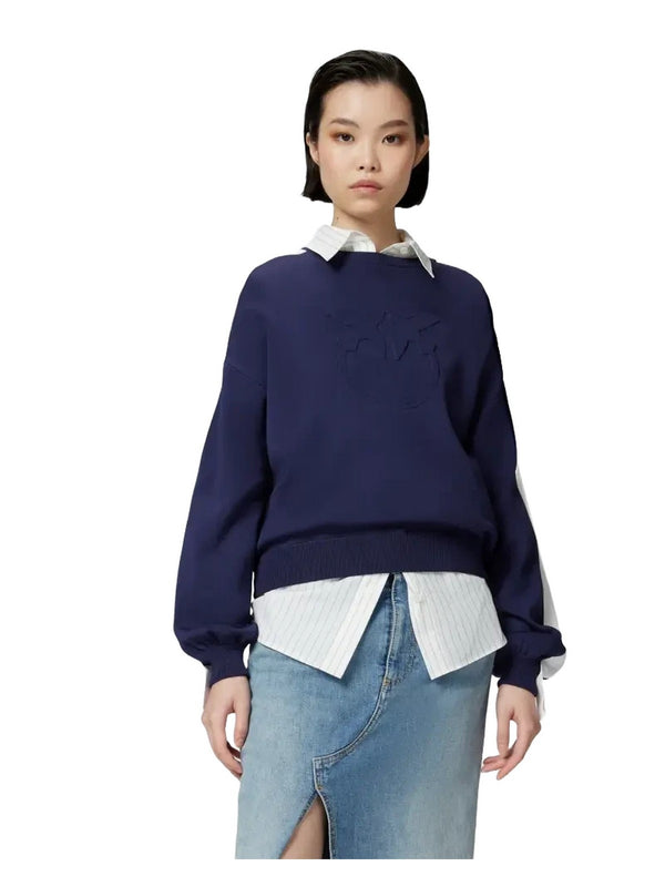 Felpe senza cappuccio Donna Pinko - Felpa girocollo con maniche ampie e logo rilievo - Blu