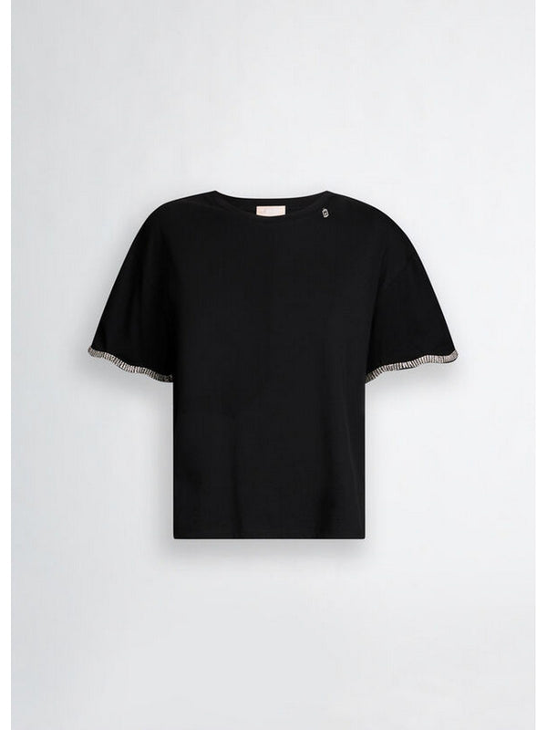 T-shirt Donna Liu Jo - T-shirt in cotone con strass - Nero