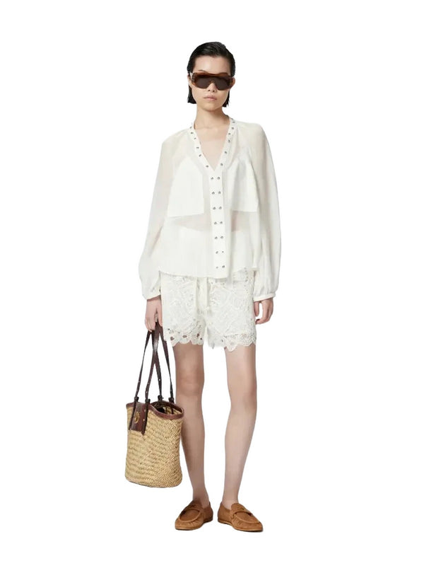 Pantaloncini Donna Pinko - Shorts macramè traforati - Bianco