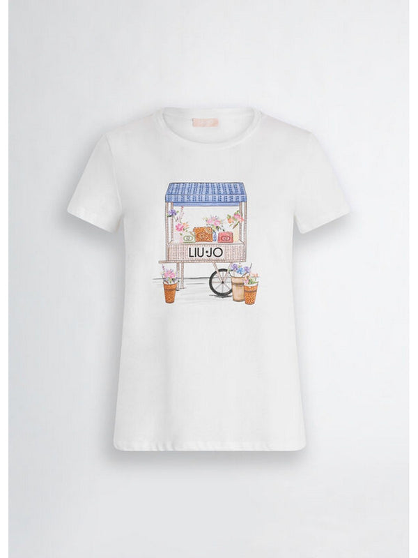 T-shirt Donna Liu Jo - T-shirt con stampa e strass - Bianco
