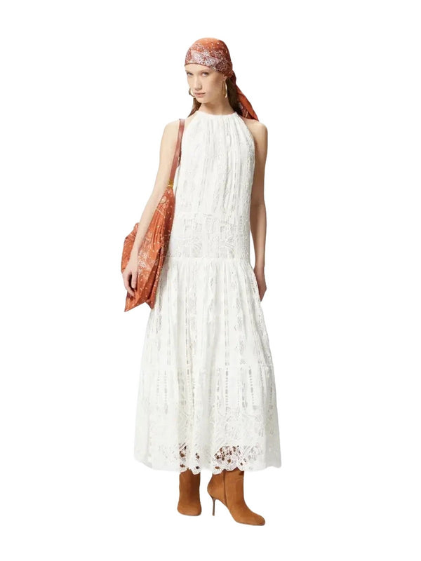 Vestiti casual Donna Pinko - Abito midi in sangallo e macramè - Bianco