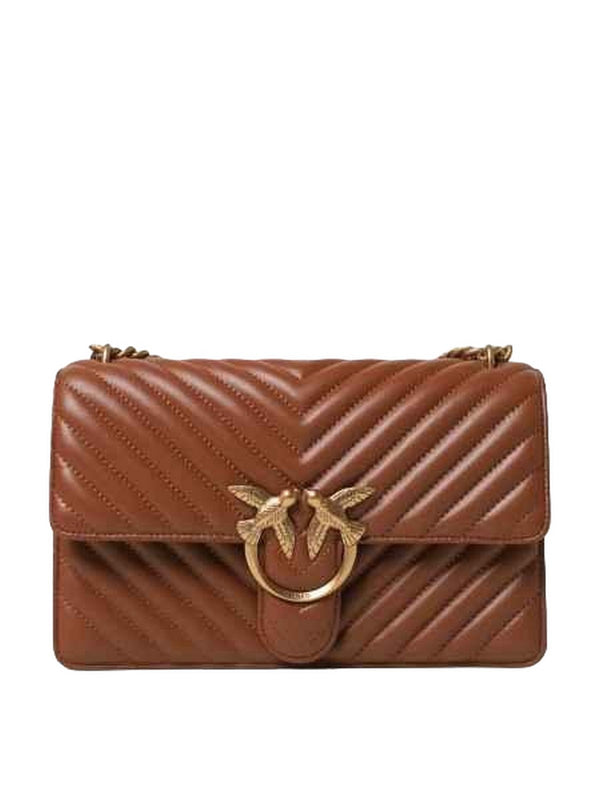 Borse a tracolla Donna Pinko - Borsa Love One Classic Dc Sheep Nappa Chevron - Marrone