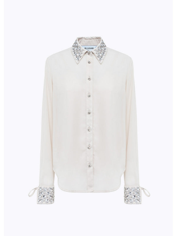 Camicie Donna Blugirl - Camicia In Georgette Con Ricami - Bianco