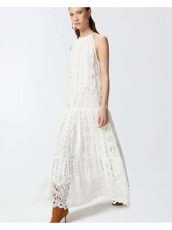 Vestiti casual Donna Pinko - Abito midi in sangallo e macramè - Bianco