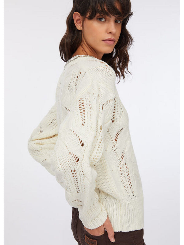 Maglie Donna Liu Jo - Maglia traforata con pietre gioiello - Bianco