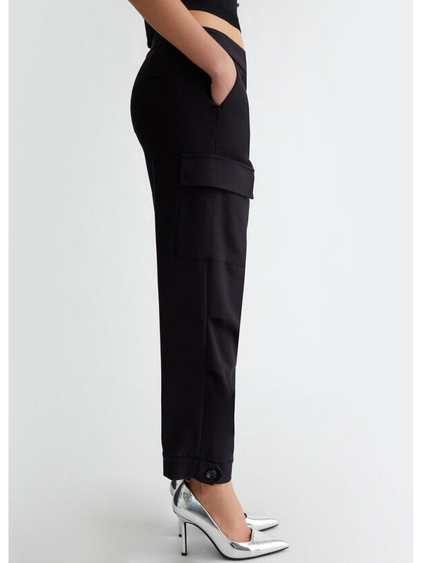 Pantaloni Donna Liu Jo - Pantaloni cargo in flanella stretch - Nero