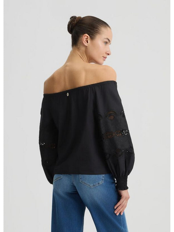 Bluse Donna Liu Jo - Blusa in cotone con ricami - Nero
