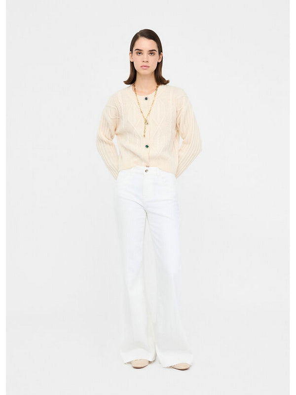 Cardigan Donna Liu Jo - Cardigan in lana con bottoni gioiello - Panna