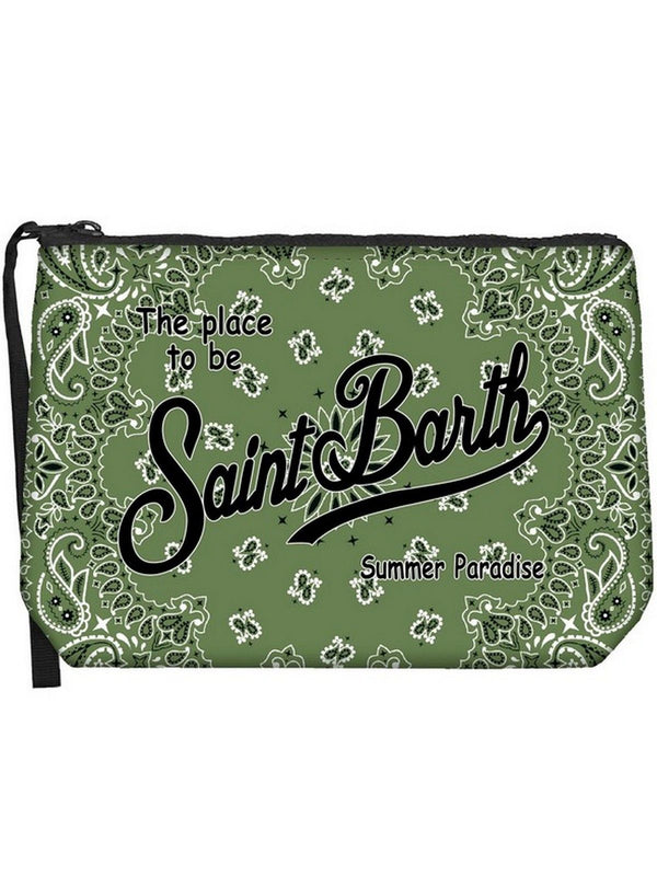 Pochette e Clutch Donna Mc2 Saint Barth - Pochette Aline in scuba con stampa bandana - Verde militare