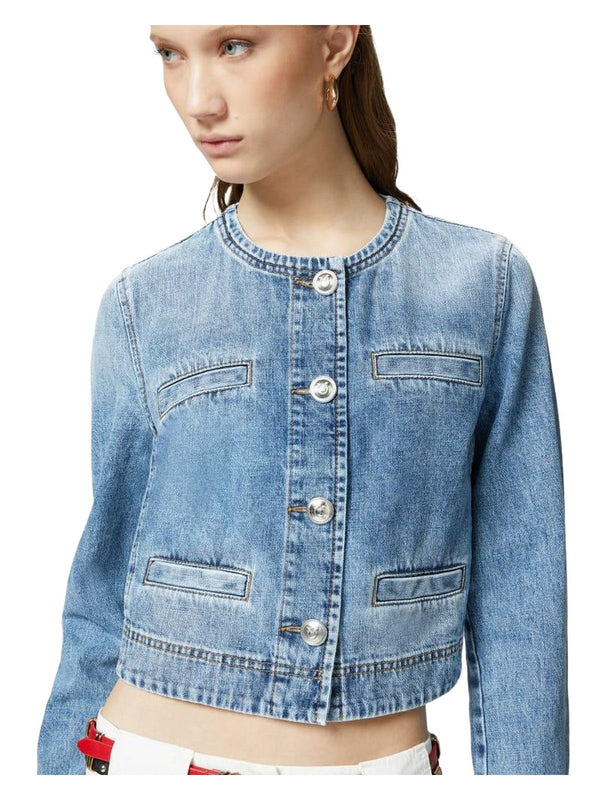 Giubbini Donna Pinko - Giacca corta in denim con taschini e bottoni - Denim