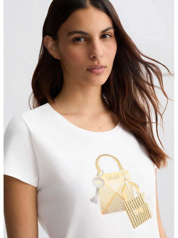 T-shirt Donna Liu Jo - T-shirt con stampa e strass - Bianco