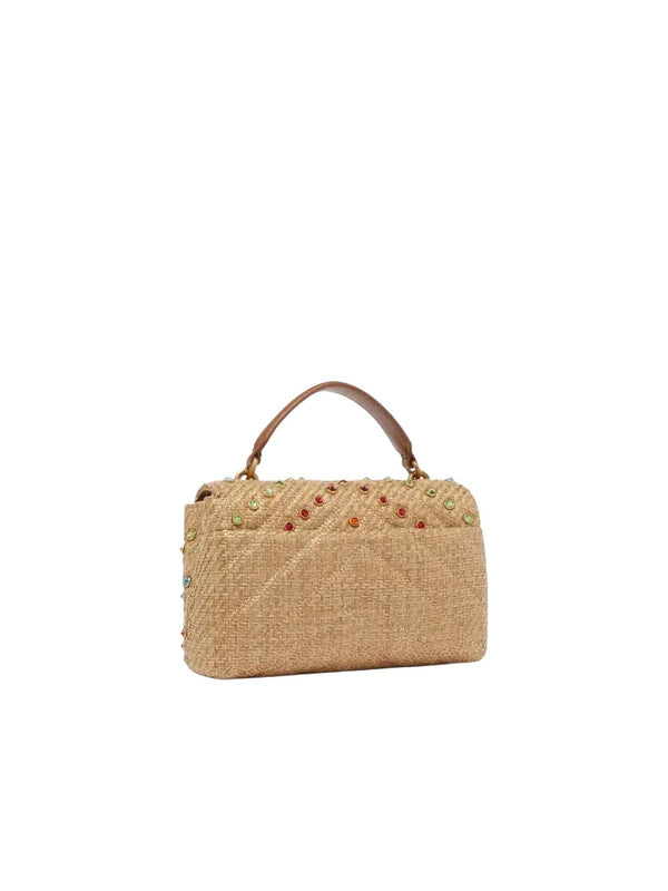 Borse a mano Donna Pinko - Lady Love Bag Puff in rafia cristalli colorati - Beige