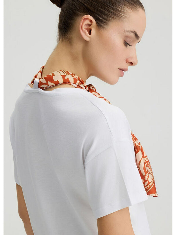 T-shirt Donna Liu Jo - T-shirt Donna con foulard fantasia - Bianco