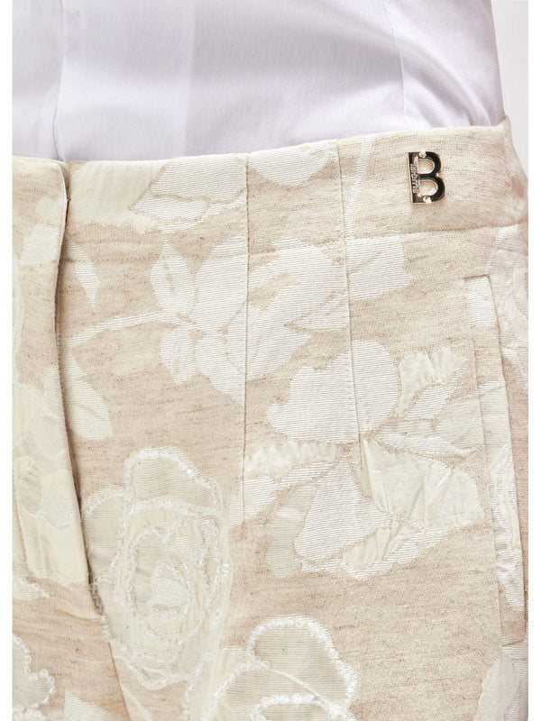 Pantaloni Donna Blugirl - Pantaloni Flare In Jacquard Floreale - Beige