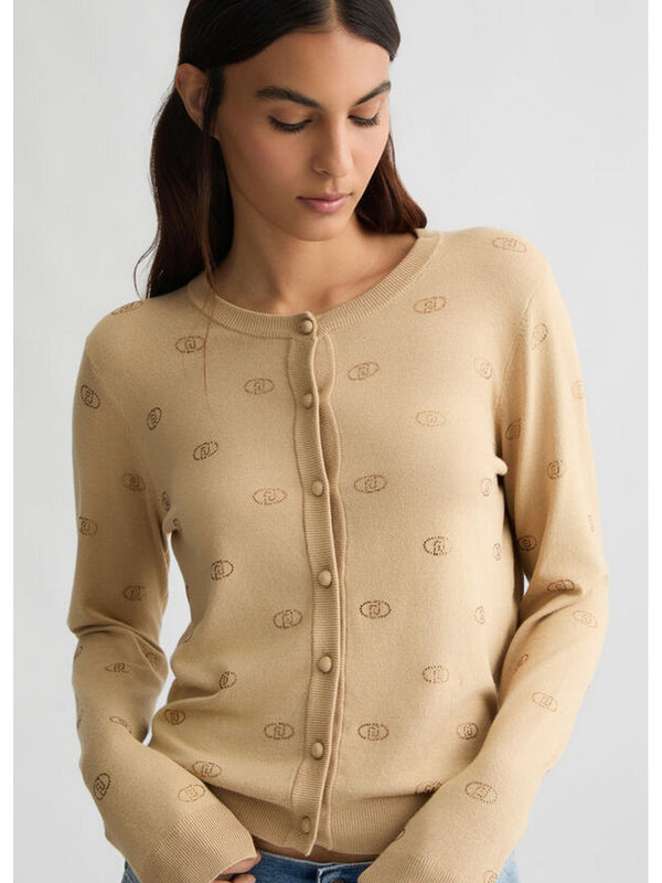 Cardigan Donna Liu Jo - Cardigan con logo e strass - Beige