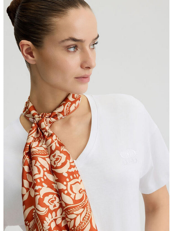 T-shirt Donna Liu Jo - T-shirt Donna con foulard fantasia - Bianco