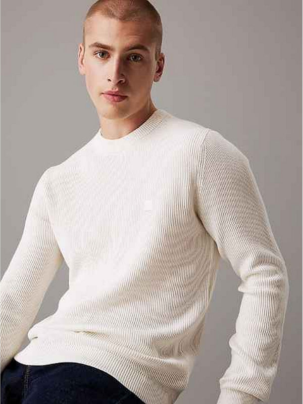 Maglioni Uomo Calvin Klein - Maglione con stemma in cotone a costine - Bianco