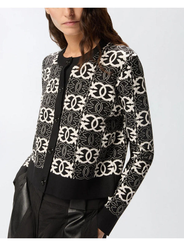 Cardigan Donna Pinko - Cardigan con logo Love Birds - Nero